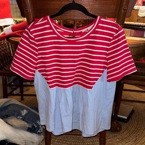 Anthropologie Red and White Striped Top